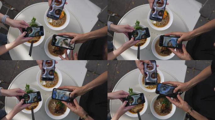 手机拍摄美味的植物面条汤