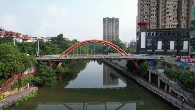 福建福安群益桥溪流绿化带桥梁 镜头拉近