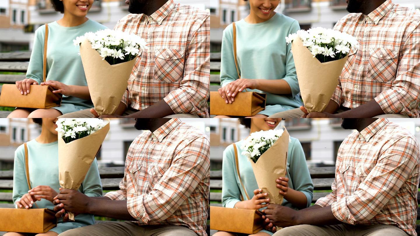 男士向女士赠送花束