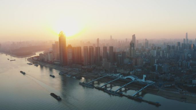 武汉宣传片2022武汉江滩地标夕阳航拍