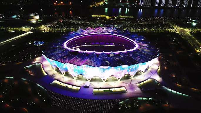 西安 全运会 奥体中心 夜景 航拍 实拍