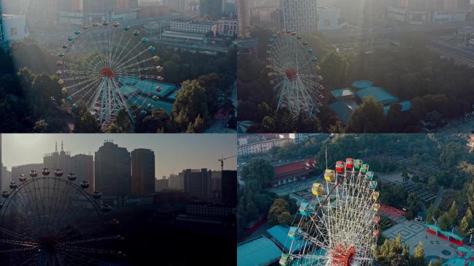 4k洛阳摩天轮王城公园航拍视频素材