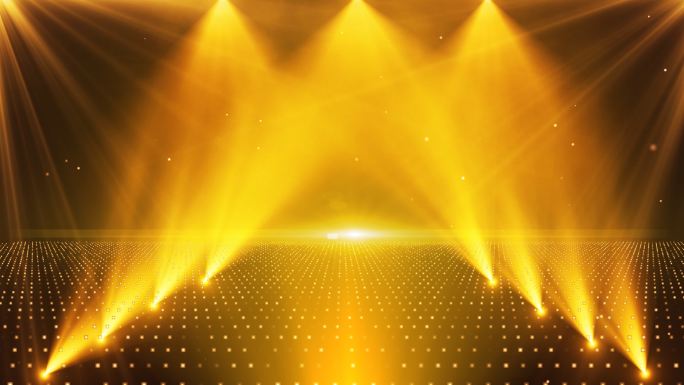 4K金色歌舞晚会演出粒子射灯光线舞台背景