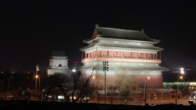 北京钟鼓楼夜景延时