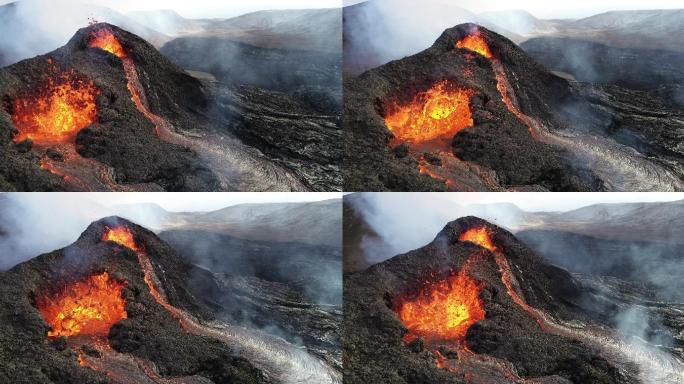 冰岛火山爆发玄武岩地质活动喷涌而出