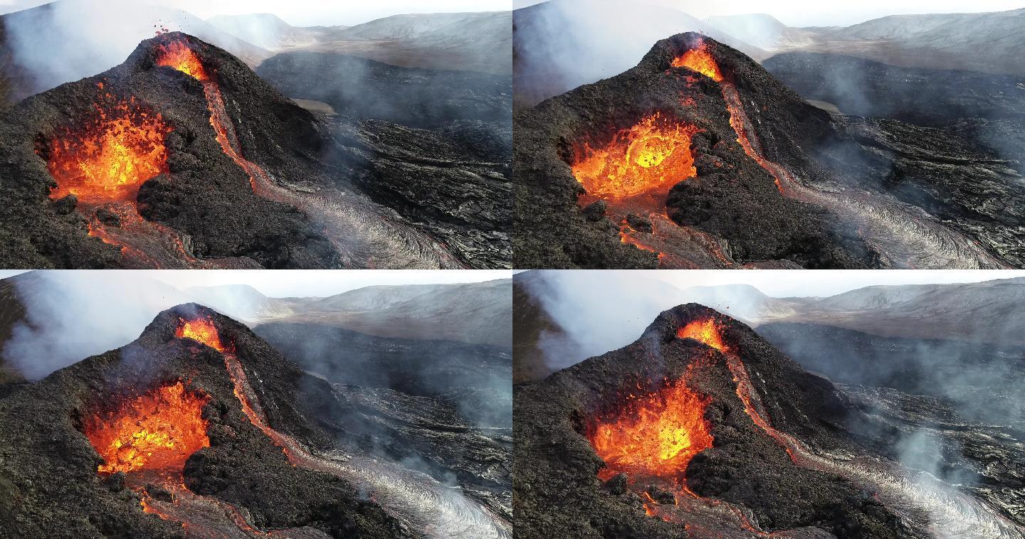 冰岛火山爆发玄武岩地质活动喷涌而出