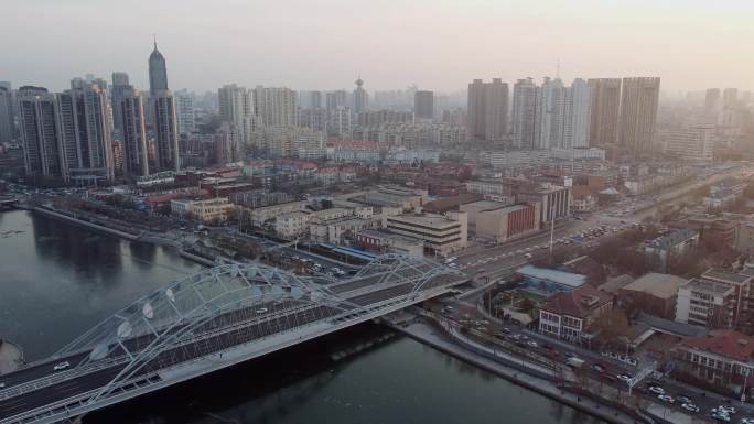 航拍天津海河城市建筑