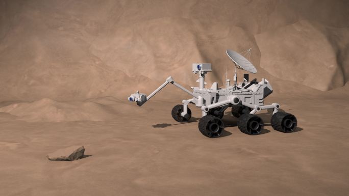 火星地面上的机器人火星车。