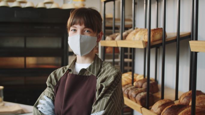 面包店女工人肖像糕点师西式面包甜点师