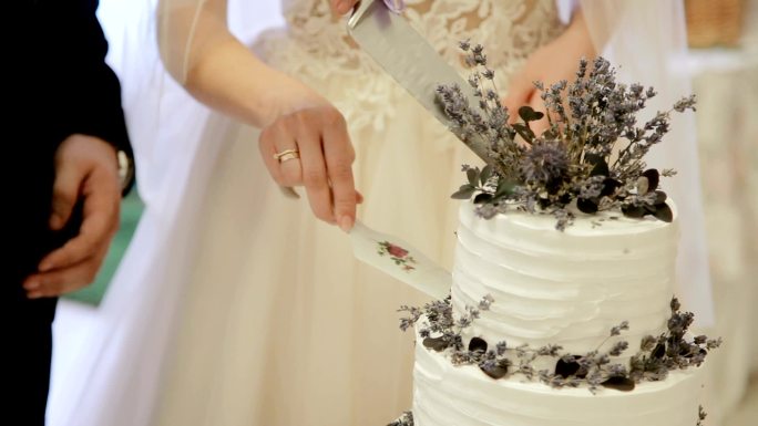 新娘和新郎切结婚蛋糕