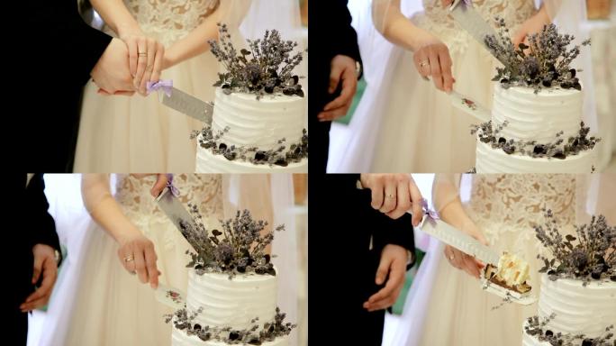 新娘和新郎切结婚蛋糕