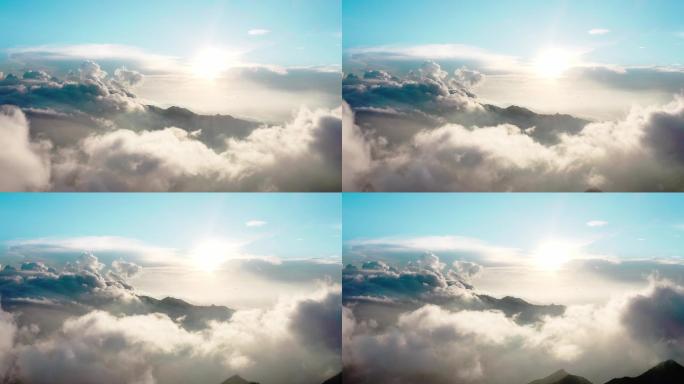 飞跃云层穿梭云间面向阳光