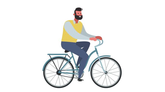 卡通可爱男子骑自行车
