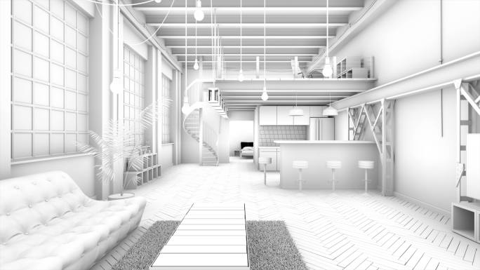 室内建筑可视化。三维动画3d视频素材