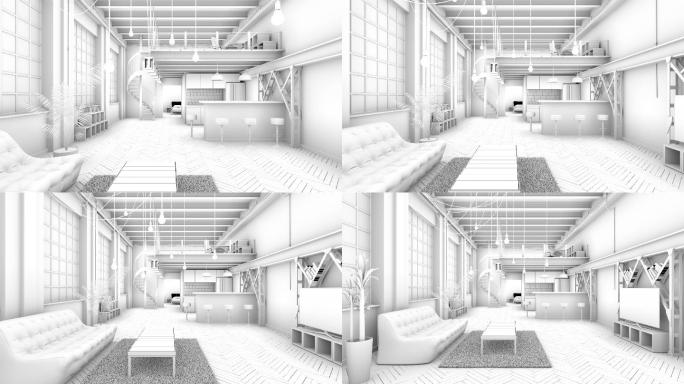 室内建筑可视化。三维动画3d视频素材