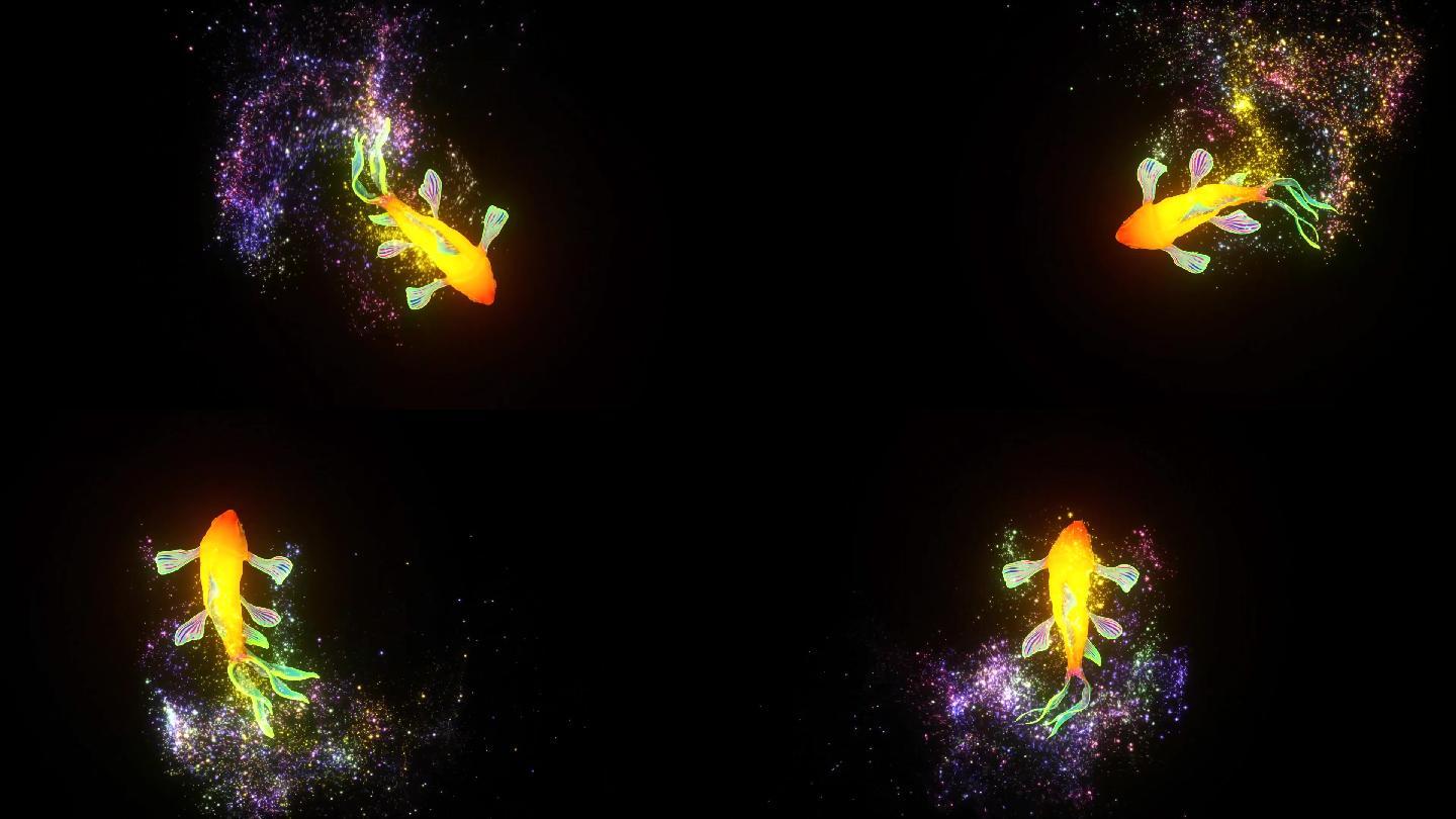 三维粒子锦鲤鱼游动舞美投影动画