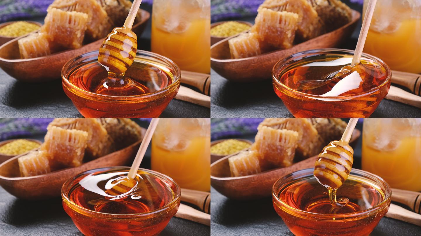 玻璃罐中的蜂蜜实拍展示产品商品广告空镜