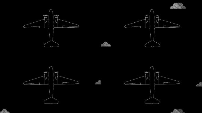 线条飞机轮廓绘制和飞行