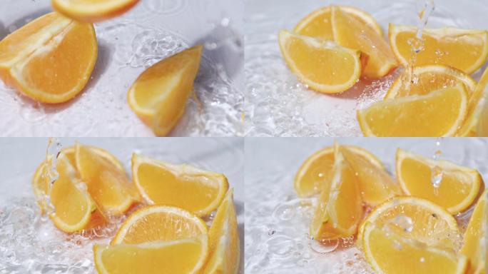 多组果汁四溅橘子果汁水果橙子升格镜头