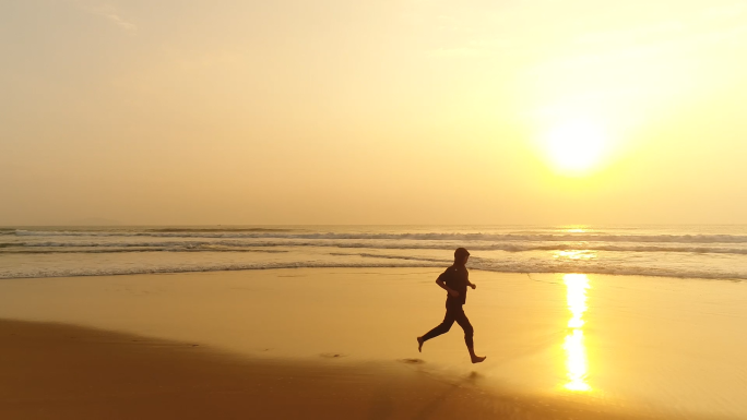 清晨海边跑步空镜 日出 健身 励志 运动