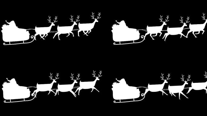驯鹿拉雪橇上圣诞老人剪影的数字动画
