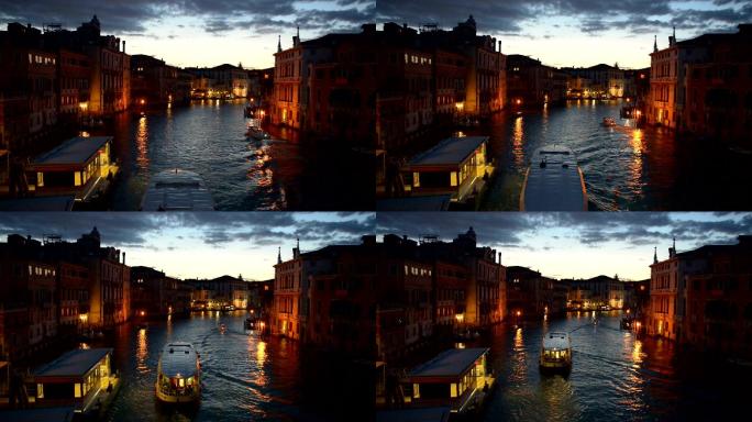 意大利威尼斯大运河夜间的景观