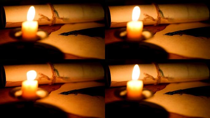 燃烧的蜡烛羊皮卷烛火藏宝图