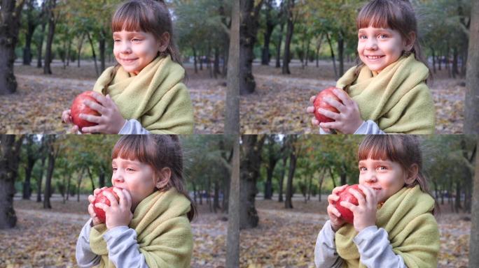 吃苹果的小女孩国外外国笑容笑脸孩子脸蛋脸