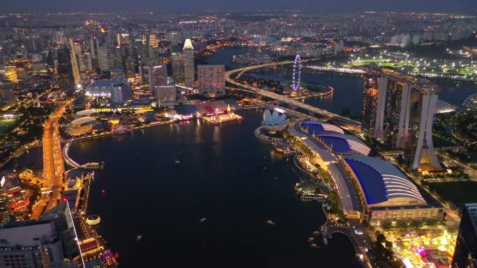 新加坡市著名的滨海湾空中全景