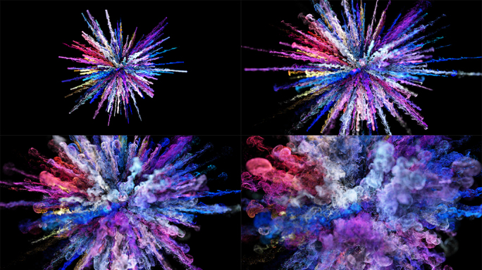 五彩粉末粒子爆炸彩色烟雾流体特效彩妆视频