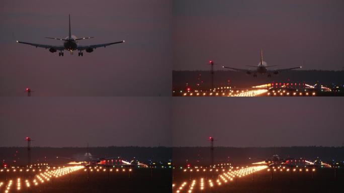 飞机夜间在机场跑道着陆