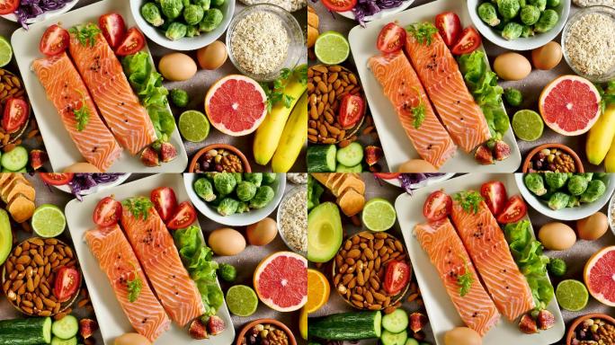 健康食品选择-水果、蔬菜、乳制品和鱼类