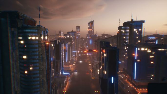 3D城市故障模型城市科幻风赛博朋克风