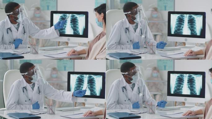 与患者交流的医生新冠疫情X光片透视