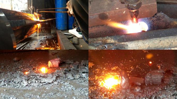 电焊工人氧焊风焊气焊钢铁店机械焊接火焰