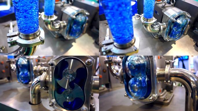 闪亮的镀铬马达机械美观机械装置蓝色液体