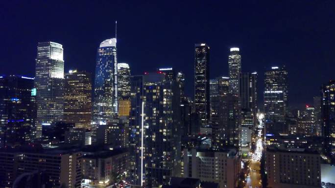 洛杉矶市区洛杉矶夜景航拍高楼大厦繁华