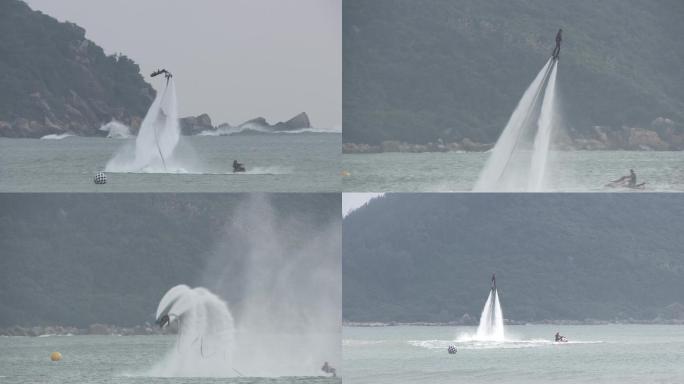 海南万宁水上飞人花样赛连续三个后空翻