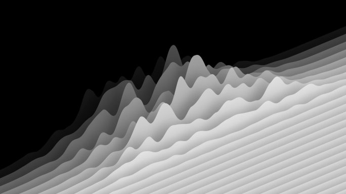 白色波浪层在黑色背景上形成极简地形表面。
