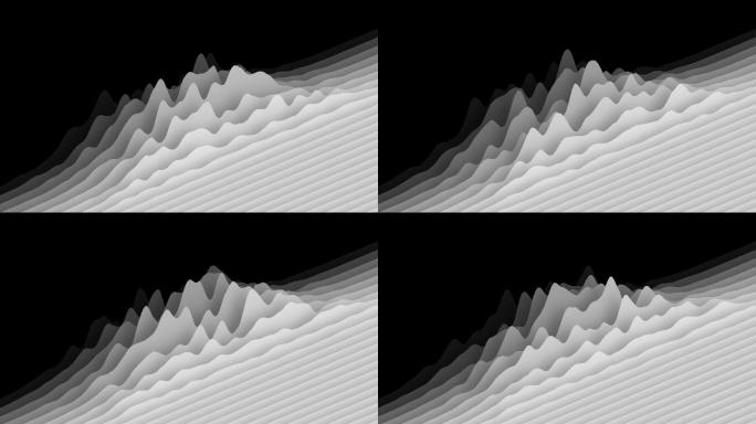 白色波浪层在黑色背景上形成极简地形表面。