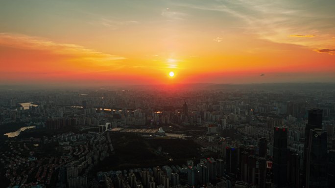 城市风光南宁东盟商务区日落延时