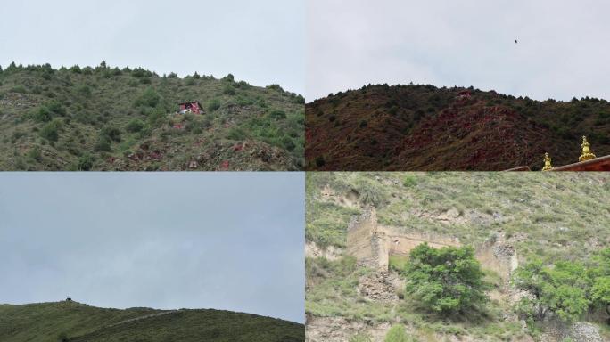 高原山巅房屋残垣断壁经幡