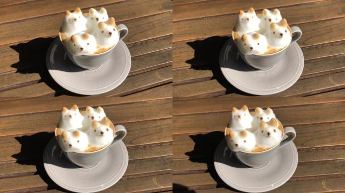 拿铁艺术3D咖啡饮料饮品甜品造型4个狗子