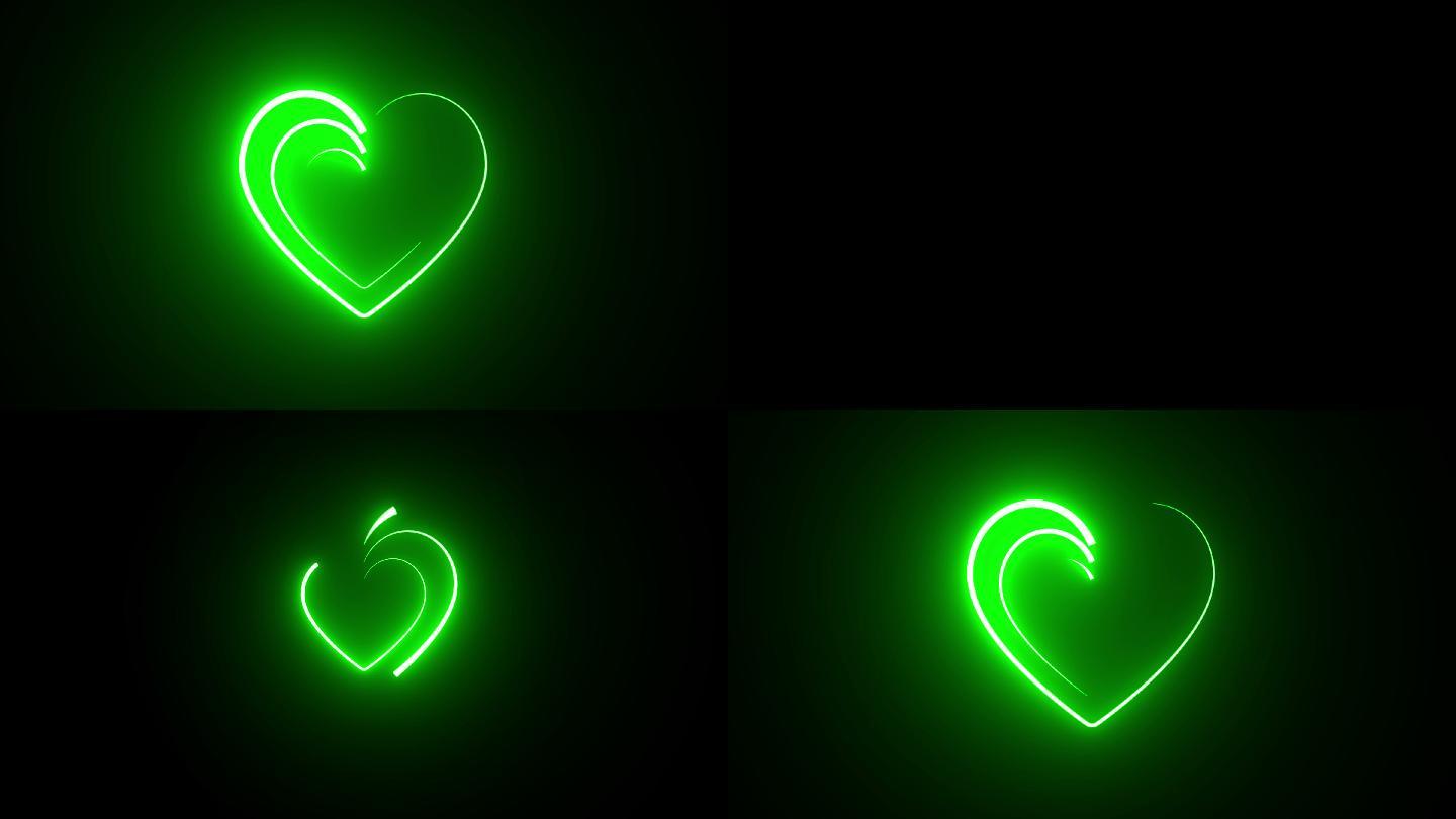 绿色复古霓虹灯心形标志。