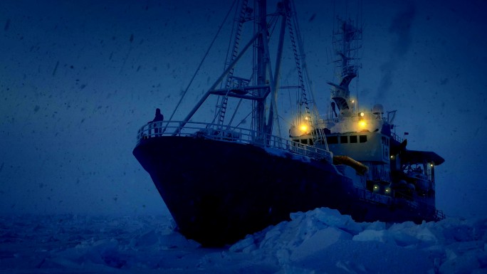 暴风雪中的破冰船轮船游轮冰天雪地风雪交加