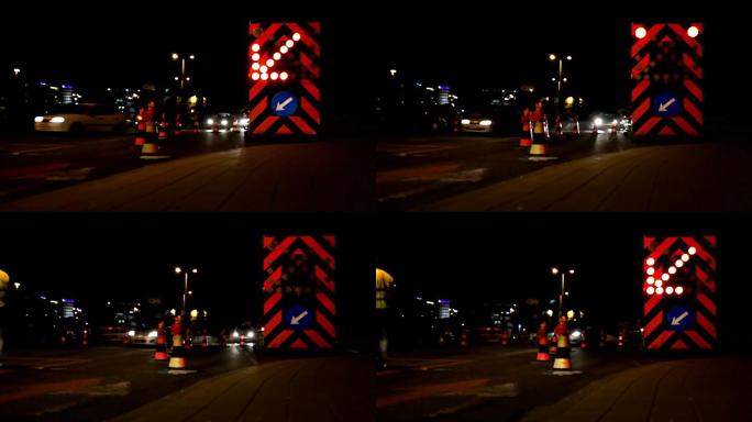 夜间道路工程晚上道路施工视频素材夜晚城市