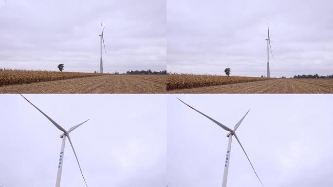 田地里的风力发电车、大风车特写
