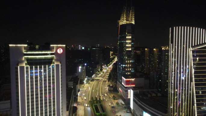 航拍武汉城市夜景交通