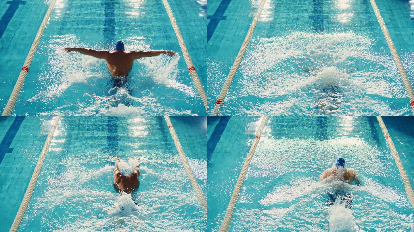 成功的男子游泳运动员比赛