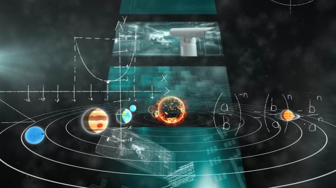 通过方程式和太阳系进行数据处理的屏幕动画